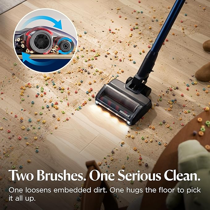 Bissell PowerClean DualBrush 280W Self-Standing Cordless Vacuum, DualBrush & AutoAdapt Tech, Self-Cleaning Brush Roll, Strong Suction, Removeable Battery, Upholstery Tool & Bright Headlights, 4196K
