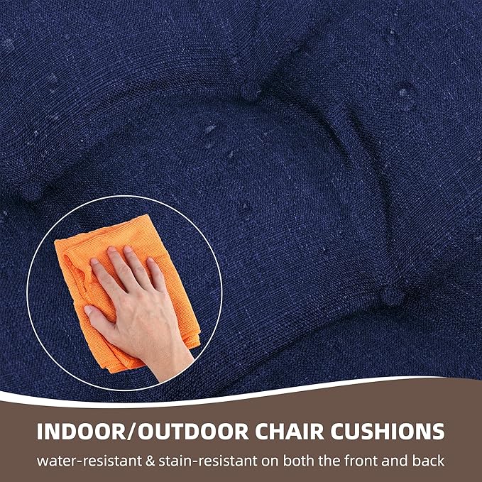 RACE LEAF 4 Pack 19x19 Patio Chair Cushions, Thickened Waterproof Cushions with Stain Resistant Cover and Non-Slip Ties (Navy)