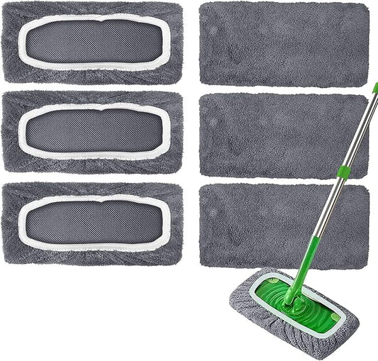 6 Pack Reusable Microfiber Mop Pads Compatible with Swiffer Sweeper, Washable Dry Sweeping Cloths & Wet Mopping Cloths Wet Pads Refill for Mopping Floor (Mop is Not Included)