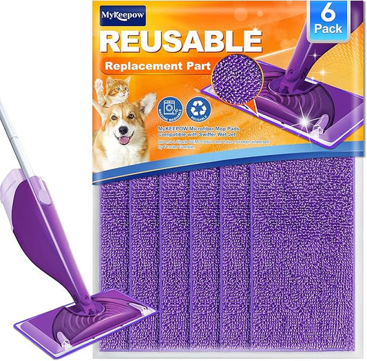 Microfiber Wet Jet Refills Compatible with Swiffer WetJet Mop, 6 Pack, Purple