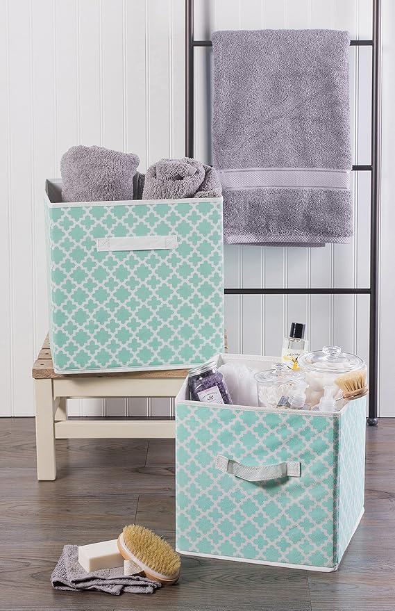 DII Non Woven Polyester Storage Bin, Lattice, Aqua, Small Set of 4