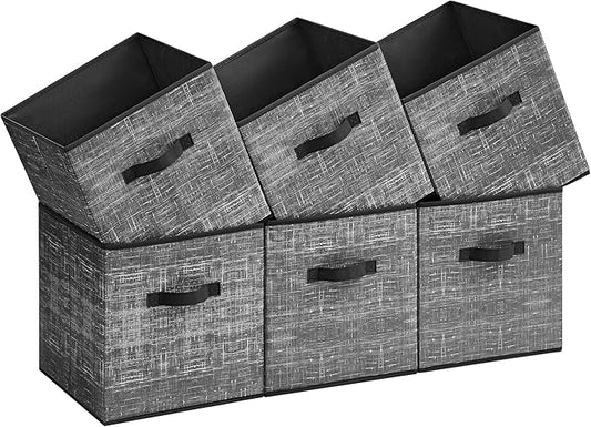 SONGMICS Storage Cubes, 13-Inch Non-Woven Fabric Bins with Double Handles, Set of 6, Closet Organizers for Shelves, Foldable, for Clothes, Classic Black UROB033B01