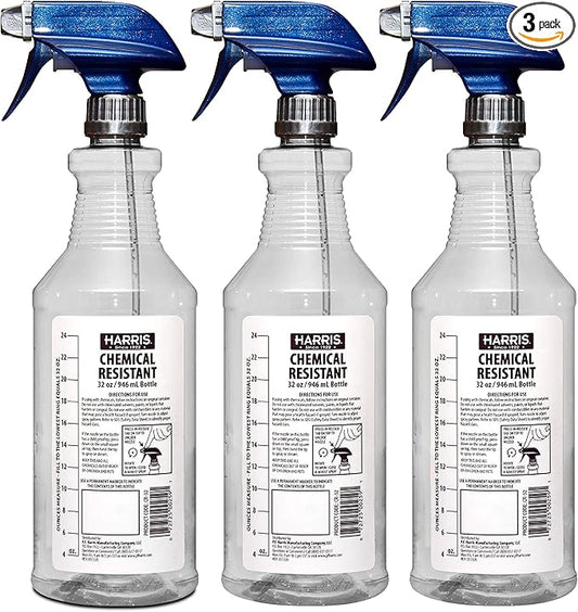 HARRIS Chemically Resistant Professional Empty Spray Bottles, 32oz (3-Pack), for Cleaning Solutions and Water