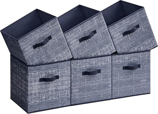 SONGMICS Storage Cubes, 11.8-Inch Non-Woven Fabric Bins with Double Handles, Set of 6, Closet Organizers for Shelves, Foldable, for Clothes, Misty Blue UROB030I01