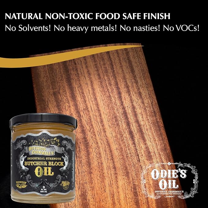 Odysseus Cornwall's Industrial Strength Butcher Block Oil 9 oz, Protect & Beautify Butcher Blocks, Countertops, Cutting Boards & More! Curing Finish. Unparalleled Coverage. All Natural. Food Safe.