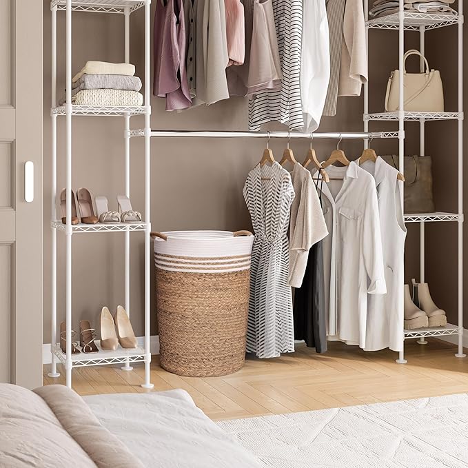 Seville Classics Premium Natural Handwoven Portable Laundry Bin Basket with Carrying Handles, Household Storage for Clothes, Linens, Sheets, Hamper with Liner, White