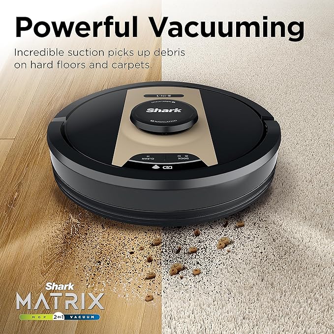 Shark RV2410WD IQ 2-in-1 Robot Vacuum and Mop with Row-by-Row Cleaning, Perfect for Pet Hair, Compatible with Alexa, Black/Bronze, Black/Gold, No Self-Empty Base