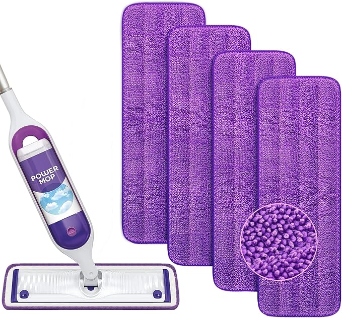 Reusable Power Mop Refills Pads Compatible with Swiffer PowerMop Mop - Microfiber Power Mop Pads Refill for 13 ''-15 '' Spray Mop- Washable Pads for Multi-Surface Floor Cleaning, 4 Pack