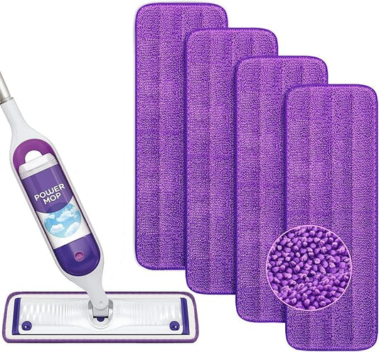 Reusable Power Mop Refills Pads Compatible with Swiffer PowerMop Mop - Microfiber Power Mop Pads Refill for 13 ''-15 '' Spray Mop- Washable Pads for Multi-Surface Floor Cleaning, 4 Pack