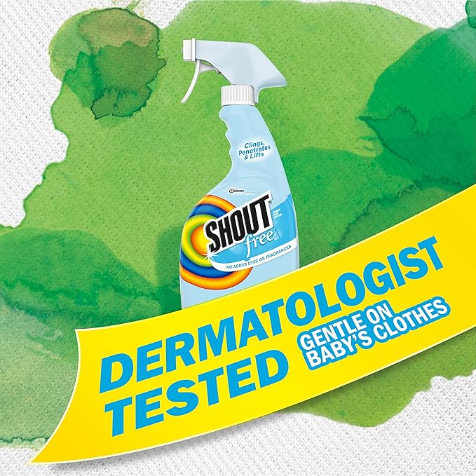 Shout Free Laundry Stain Remover Spray, Active Enzyme Formula is Fragrance, Bleach, and Dye Free, Removes Everyday Stains including Baby Stains - 22oz Spray