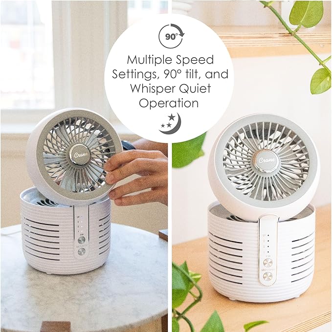 Crane 2-in-1 Air Purifier and Desk Fan, Fan and Air Purifier Combo, Ideal for Office Desk, Night Stand, Dorm, or Small Bedroom, Small HEPA Air Purifier