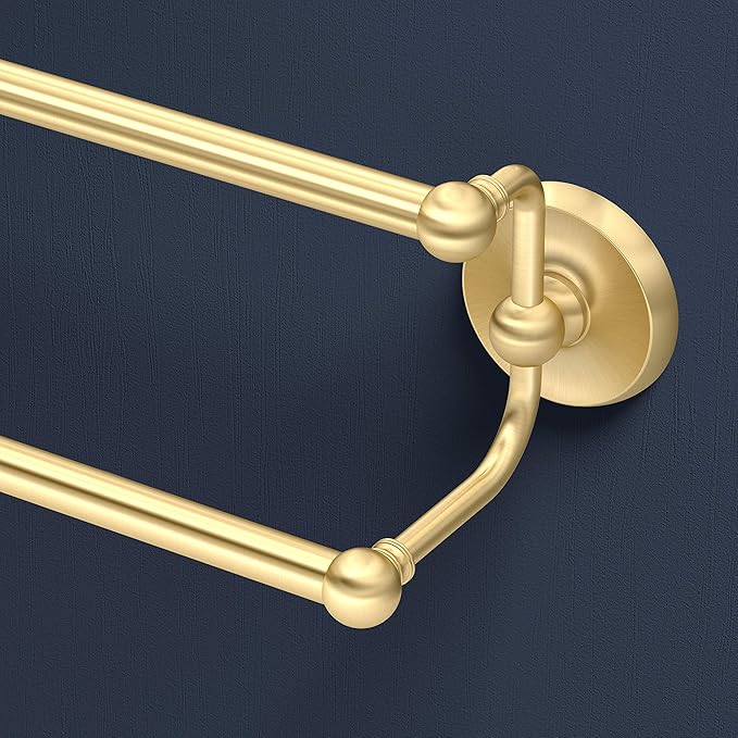 Gatco 5054 Designer II Double Towel Bar, 24 Inch, Brushed Brass/Wall Mounted 24" Double Towel Holder Bar Rack for Bathroom