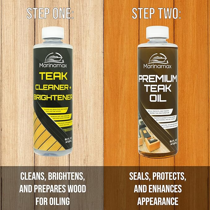 Marinamax Premium Teak Oil 16 Oz | Wood Oil, Preserver, Stain, Sealer, and Protector | Great for Teak Furniture and Boat and Marine Interior Teak Wood