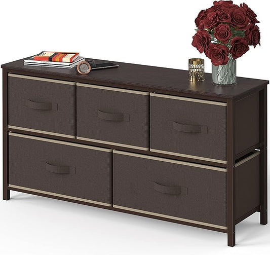 Simple Houseware Wide Dresser for Bedroom with 5 Storage Organizer Drawers, Brown