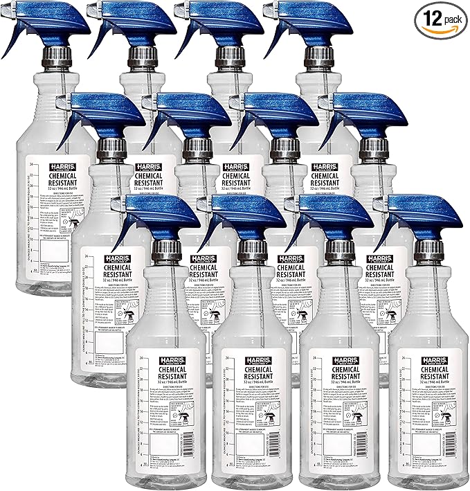 HARRIS 100% Chemically Resistant Professional Spray Bottles, 32oz (12-Pack)