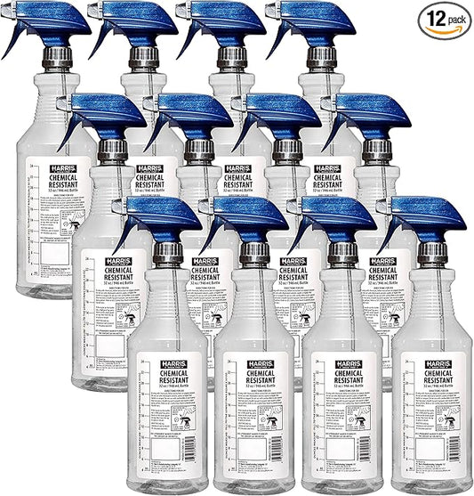 HARRIS 100% Chemically Resistant Professional Spray Bottles, 32oz (12-Pack)