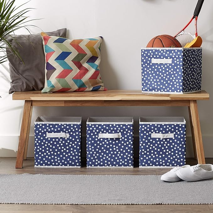 DII Non Woven Polyester Storage Bin, Polka Dot, French Blue & White, Small Set of 4 (Pack of 6)