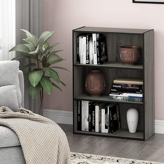 Furinno PASIR Book Shelf, 3-Tier Bookshelf, Storage Shelves Bookcase, 9.7 x 23.7 x 31.5, for Living Room, Bedroom, Home Office, French Oak