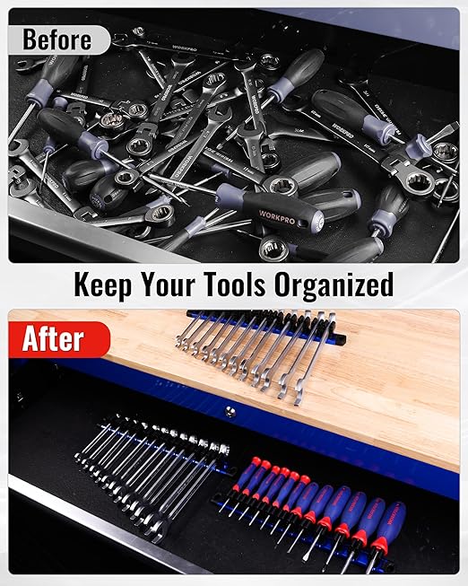 WORKPRO Magnetic Screwdriver Organizer and Wrench Organizer, Aluminum Rail Magnetic Tool Organizers, Tool Holder, Tool Box Organizers, 12-Slot Screwdriver and Wrench Holder (Tools not Included)