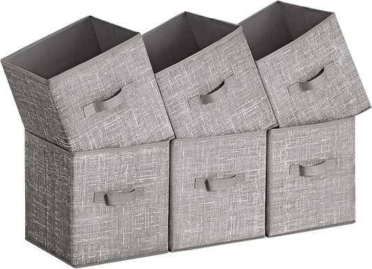 SONGMICS Storage Cubes, 11-Inch Non-Woven Fabric Bins with Double Handles, Set of 6, Closet Organizers for Shelves, Foldable, for Clothes, Taupe UROB026K01