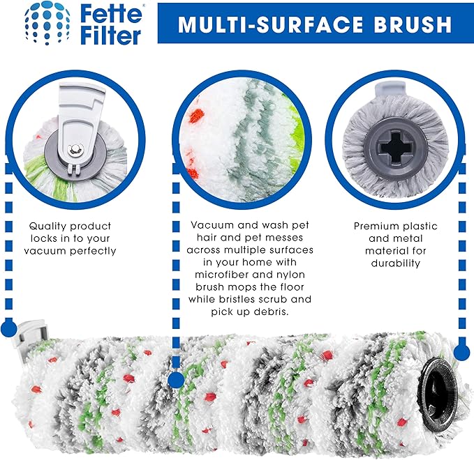 Fette Filter Multi Surface Pet Brush Roll - 2 Pack Compatible with BISSELL 2788, 2554A, 25542, 25548, 2593, 2554, 2596, 2596M, 2590, 2596B Vacuum Brush Roll - HEPA Material - Reusable