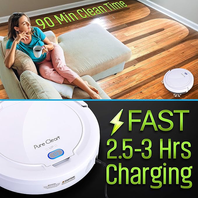 Smart Automatic Robotic Vacuum Cleaner - Slim Rechargeable Electric Automatic Robot Vacuum Cleaner w/, Self Programmed Navigation, Anti-fall Sensors - (Carpet, Hardwood, Linoleum, Tile), White