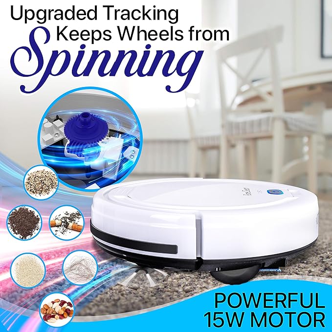 Smart Automatic Robotic Vacuum Cleaner - Slim Rechargeable Electric Automatic Robot Vacuum Cleaner w/, Self Programmed Navigation, Anti-fall Sensors - (Carpet, Hardwood, Linoleum, Tile), White