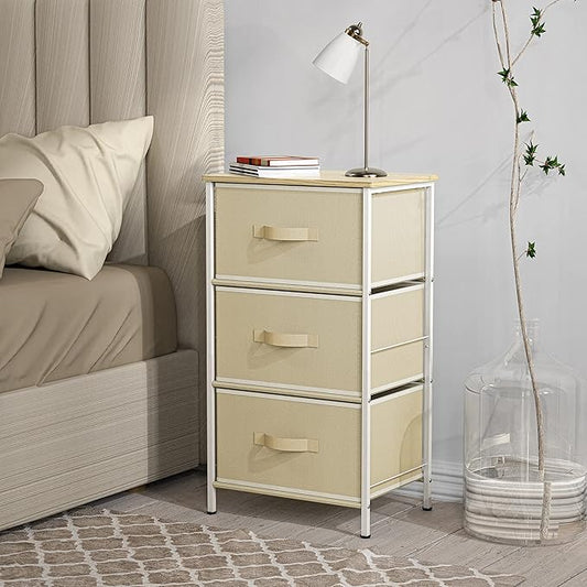 Simple Houseware 3 Drawer Nightstand Dresser with Wood Top, Beige