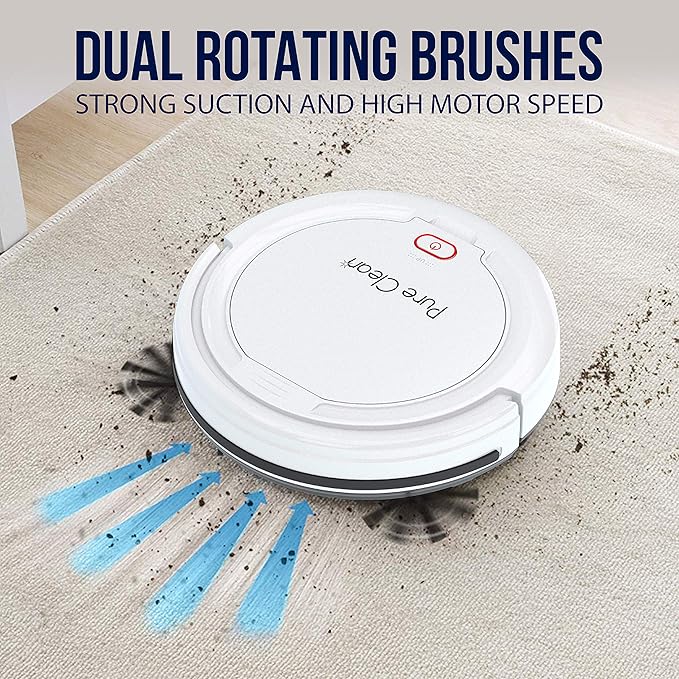 Smart Automatic Robotic Vacuum Cleaner - Slim Rechargeable Electric Automatic Robot Vacuum Cleaner w/, Self Programmed Navigation, Anti-fall Sensors - (Carpet, Hardwood, Linoleum, Tile), White