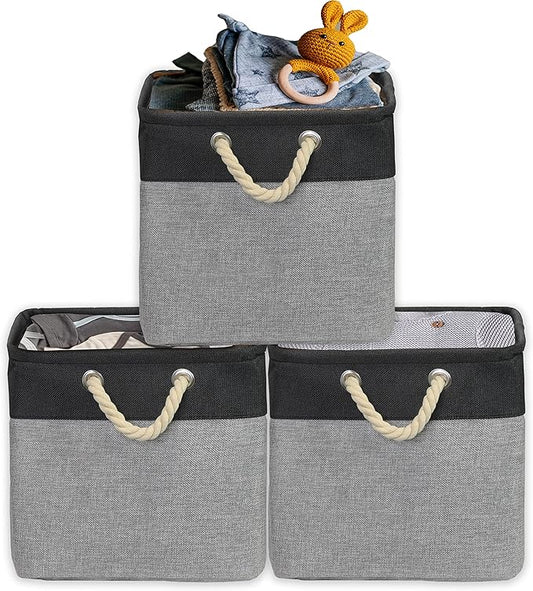 Simple Houseware Fabric Storage Cubes, 13" x 13" Storage Bin, 3 Pack, Dark Gray