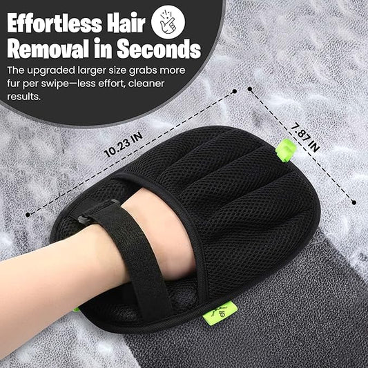 Pet Hair Removal Glove With Secure Velcro Strap. Larger, Thicker Five-Finger Electrostatic Hand Mitt, Lint Remover, Couch, Carpet, Car Seat - Includes 2-Pack Laundry Hair Remover Balls. Cats, Dogs