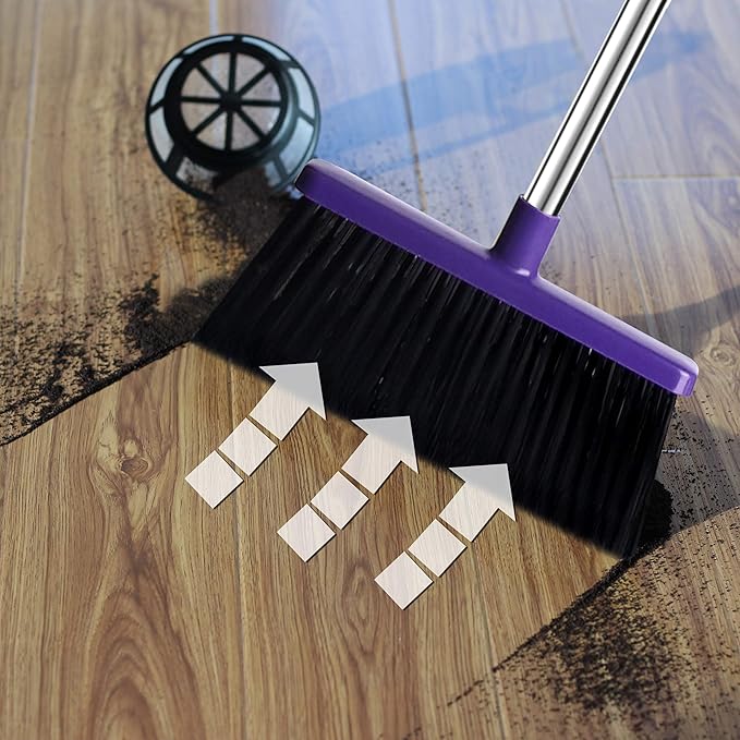 Broom and Dustpan Set, Upright Purple Broom with Dustpan Combo Set 51" Long Handle, Self Cleaning Dust Pan for Home, Kitchen and Office