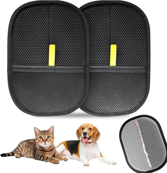Pet Hair Remover Gloves: Static Design, 9.4"×7.1" Reusable Lint Remover for Furniture, Clothing, Car Seats – Grooming Tool for Cats & Dogs, 2PCS