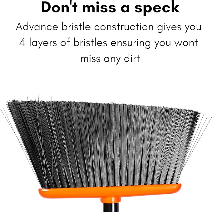 BirdRock Home Broom and Dustpan Set - Lobby Dust Pan - Orange and Grey Durable Set - Indoor or Outdoor - Sweep Combo Great for Kitchen, Home, Garage and Office - Clip On Self Cleaning Bristles