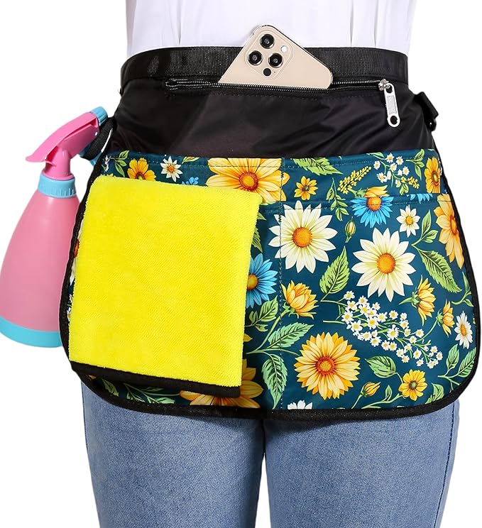 Small Size Cleaning Caddy Apron for Women with 5 Pockets, Professional Waterproof Cleaning Supplies for Housekeepers