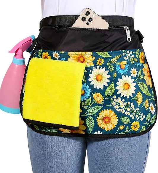Small Size Cleaning Caddy Apron for Women with 5 Pockets, Professional Waterproof Cleaning Supplies for Housekeepers