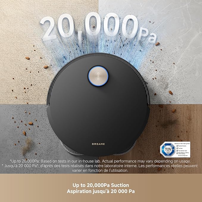 DREAME X50 Ultra Complete Robot Vacuum and Mop with Auto-Empty and Mop Self-Cleaning, 20,000Pa Suction, Obstacle Avoidance and 360° Navigation, Corner to Edge Deep Cleaning, Detangling Brush (Black)