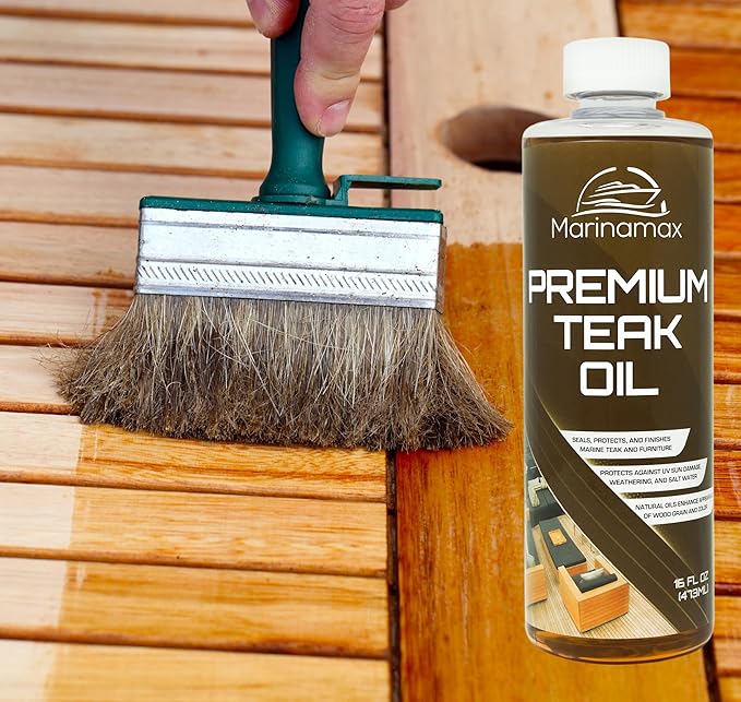Marinamax Premium Teak Oil 16 Oz | Wood Oil, Preserver, Stain, Sealer, and Protector | Great for Teak Furniture and Boat and Marine Interior Teak Wood