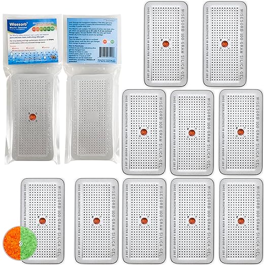 100 Gram Indicating Silica Gel Canister, Silica Gel Desiccant Canister (Orange to Green), Reusable Desiccant Dehumidifier, Pack of 10