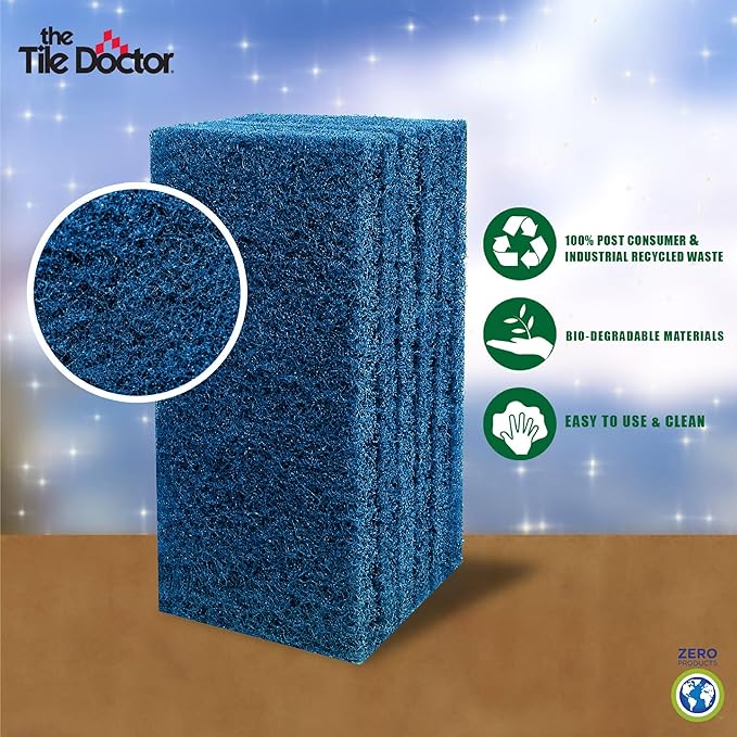 Scrub Doctor 6-Pack of 10 x 4.5 x 1 in. Large Blue Scrub Pads and Scrub Pad Holder Scrub-HLD-L-BLU-6, All-Purpose Kitchen Scrub Pads for Dishes, Porcelain Sinks, Tile, Metal Wheels, Tires, and Boats