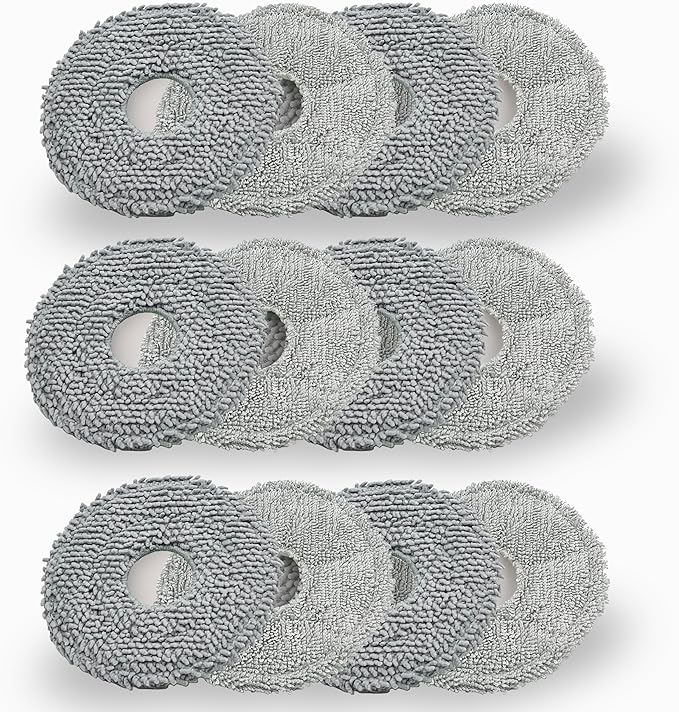 12 Pack Mop Pads for Dreame L40 Ultra/X40 Ultra/X50 Ultra/L50 Ultra/L10S Ultra/ L10s Pro Ultra Heat/L10S Ultra Gen2/L40S Ultra/X30 Ultra/L10 Ultra Robot Vacuum Parts Materials:Microfiber and Chenille