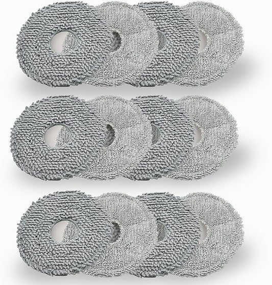 12 Pack Mop Pads for Dreame L40 Ultra/X40 Ultra/X50 Ultra/L50 Ultra/L10S Ultra/ L10s Pro Ultra Heat/L10S Ultra Gen2/L40S Ultra/X30 Ultra/L10 Ultra Robot Vacuum Parts Materials:Microfiber and Chenille