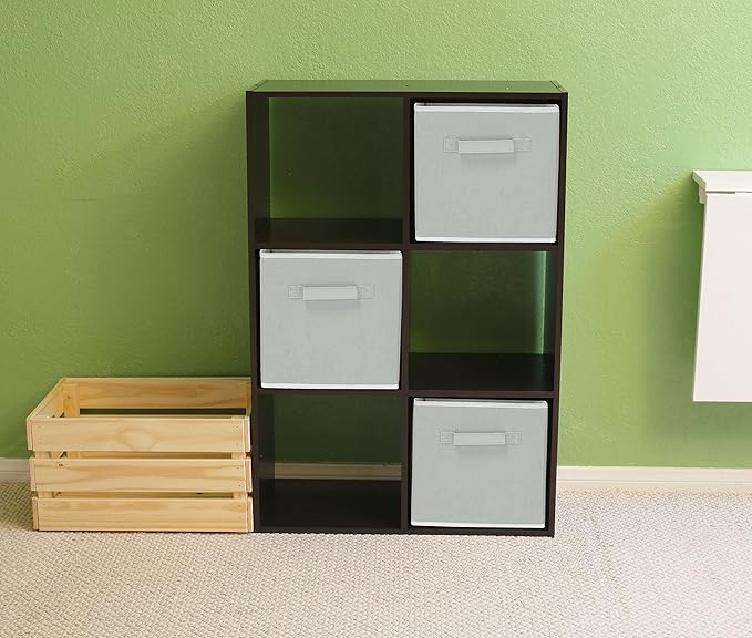 Simple Houseware Foldable Cube Storage Bins, 11-Inch Gray, 6-Pack Fabric Cubes Organizer for Closet or Shelves