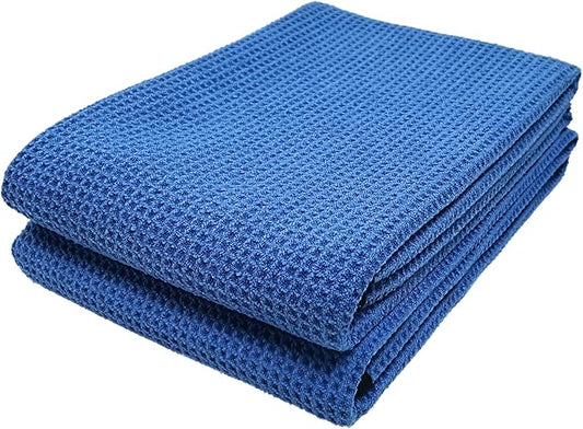 POLYTE Elite Microfiber Drying Towel (25x36, 2 Pack, Waffle, Blue)