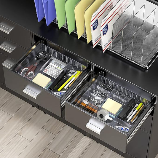 Simple Houseware Drawer Organizer Tray with 9 Adjustable Compartments, Clear