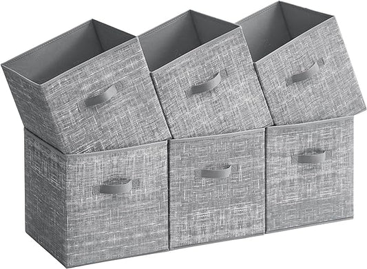 SONGMICS Storage Cubes, 13-Inch Non-Woven Fabric Bins with Double Handles, Set of 6, Closet Organizers for Shelves, Foldable, for Clothes, Cattail Gray UROB033G01