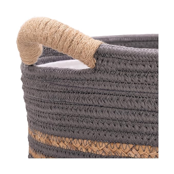 Seville Classics Premium Natural Handwoven Portable Laundry Bin Basket with Carrying Handles, Household Storage for Clothes, Linens, Sheets, Hamper with Liner, Gray