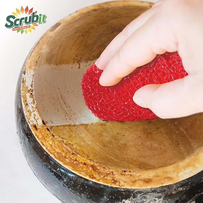 SCRUBIT 18 Round Nylon Dish Scrubber Scouring Pads - Assorted Colors Scourer Pads - Tough and Durable - Non-Scratch for Non-Stick Cookware