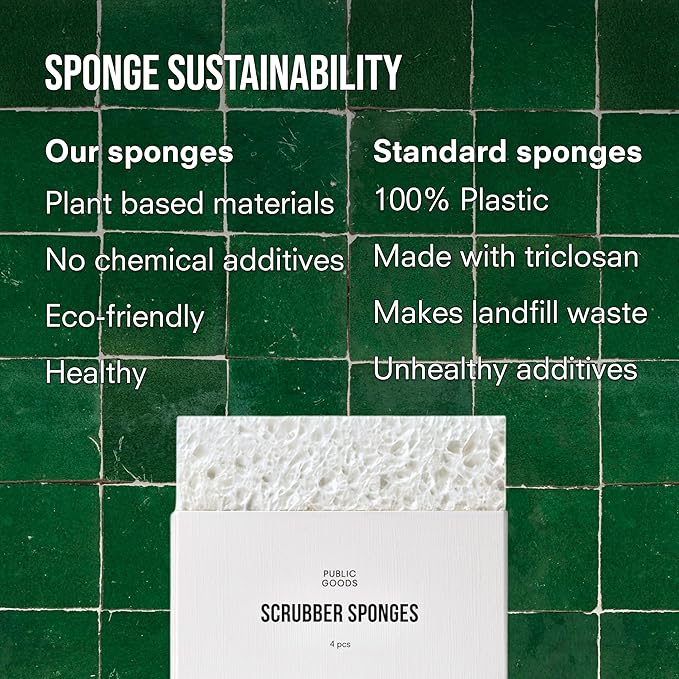 Public Goods Scrubber Sponge | Cleaning & Scrubbing Sponges for Dishes & Kitchen Sink | Natural, Plant-Based Sponges | Pack of 12