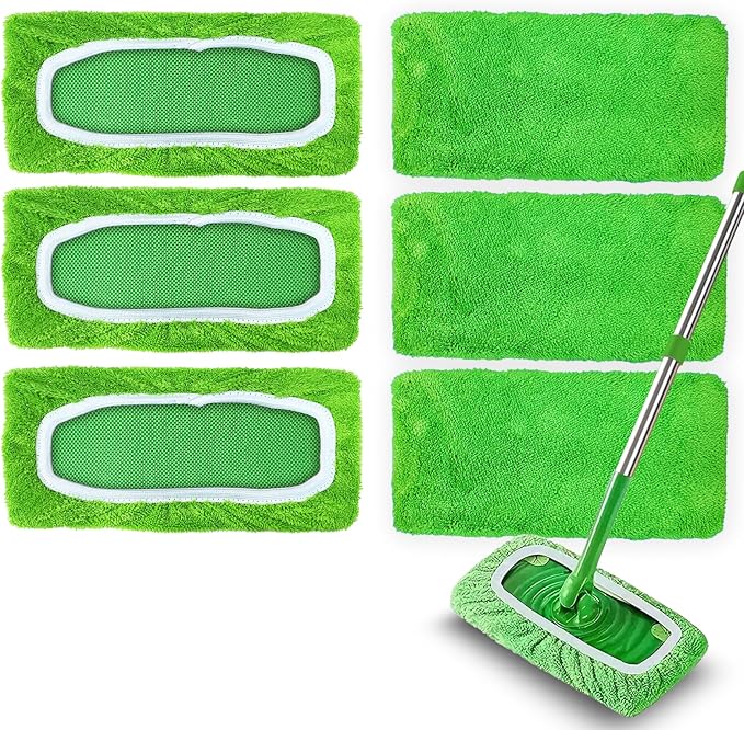 6 Pack Reusable Microfiber Mop Pads Compatible with Swiffer Sweeper, Washable Dry Sweeping Cloths and Wet Pads Refill for Hardwood Surface Floor Cleaning (Mop is Not Included)
